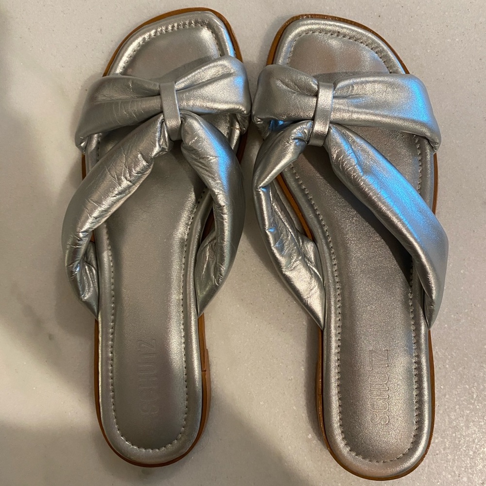 Schutz Silver Women's Slide Sandals